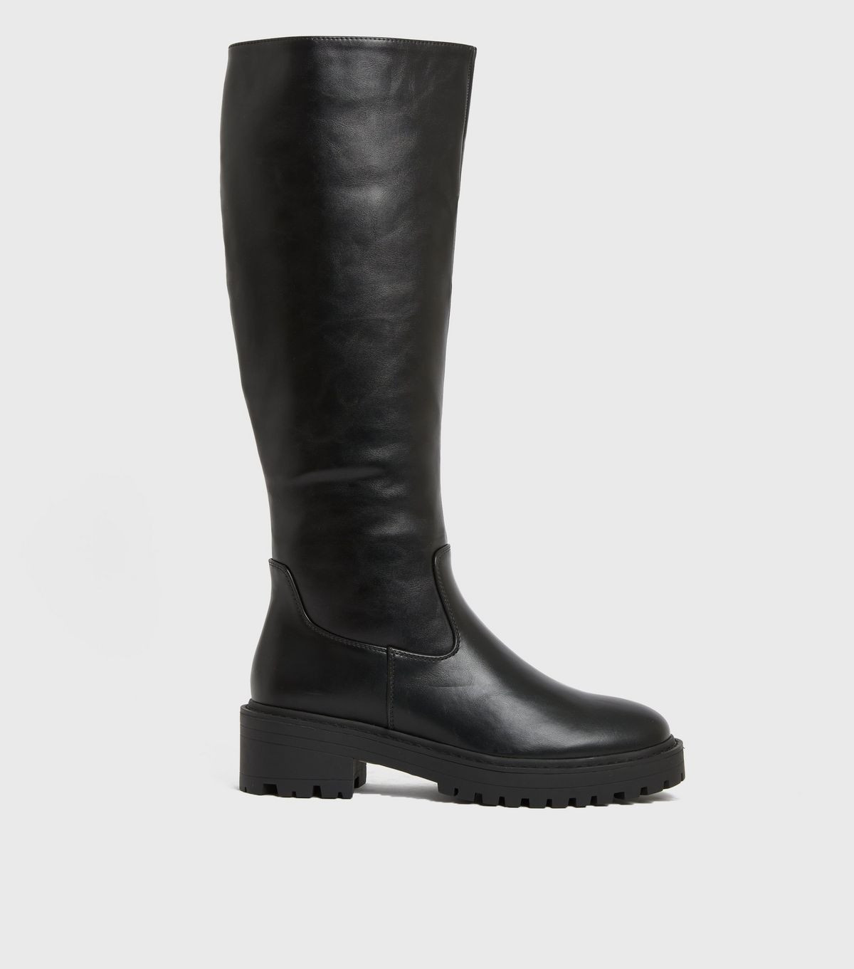 Black Leather-Look Knee High Chunky Boots | New Look | New Look (UK)