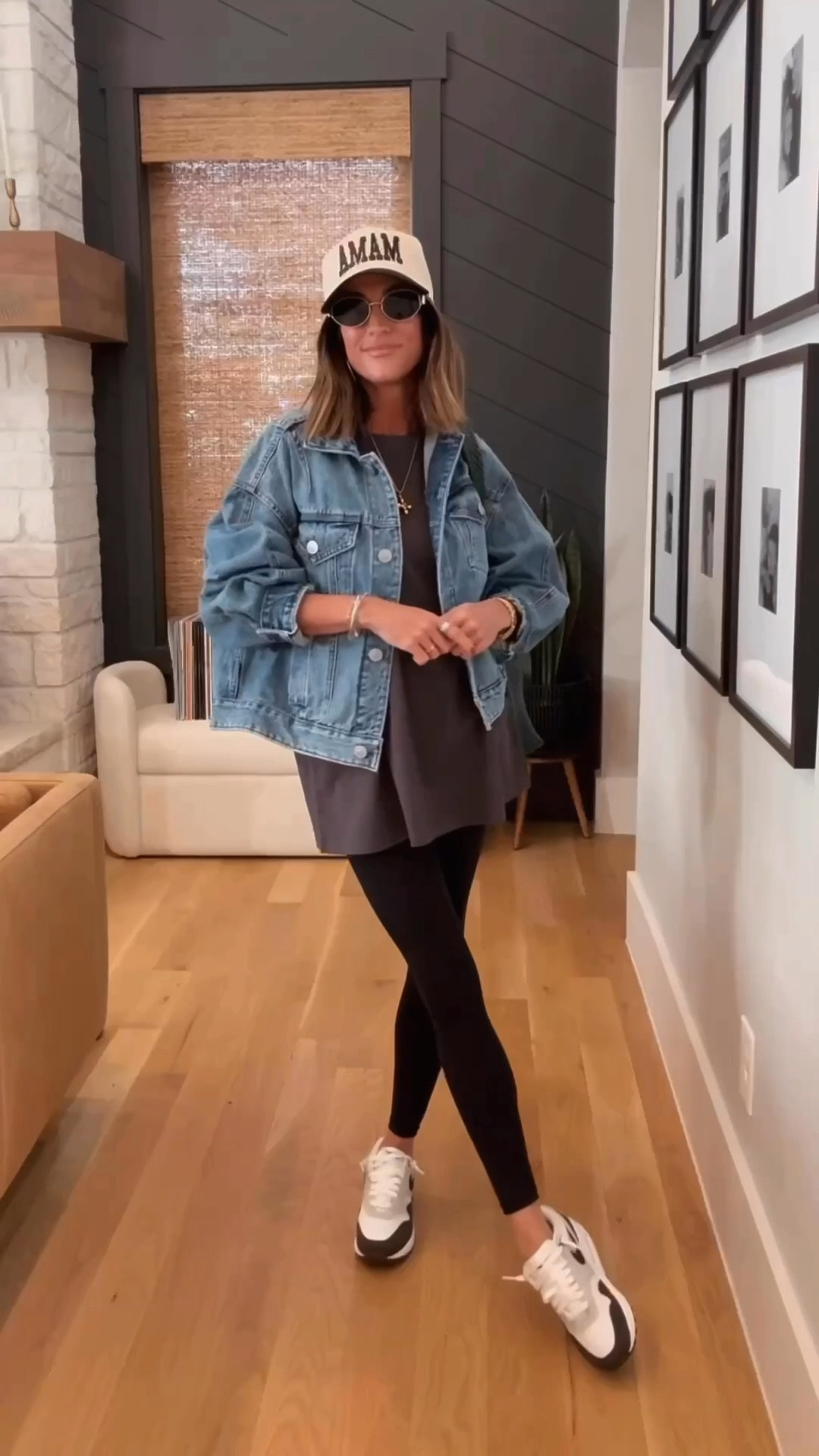 Easy outfit idea with an oversized tee and leggings 🙌🏼 
I sized up to a medium in the tee, and I’m in an XS in the jacket. My exact Nikes are 30% off today and my tee is on sale for $12! 

#LTKFindsUnder50 #LTKStyleTip #LTKSaleAlert