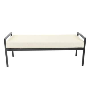 Cream Sherpa Bench with Metal Legs 18.9 in. Height x 49.5 in. Width x 17.25 in. Depth | The Home Depot