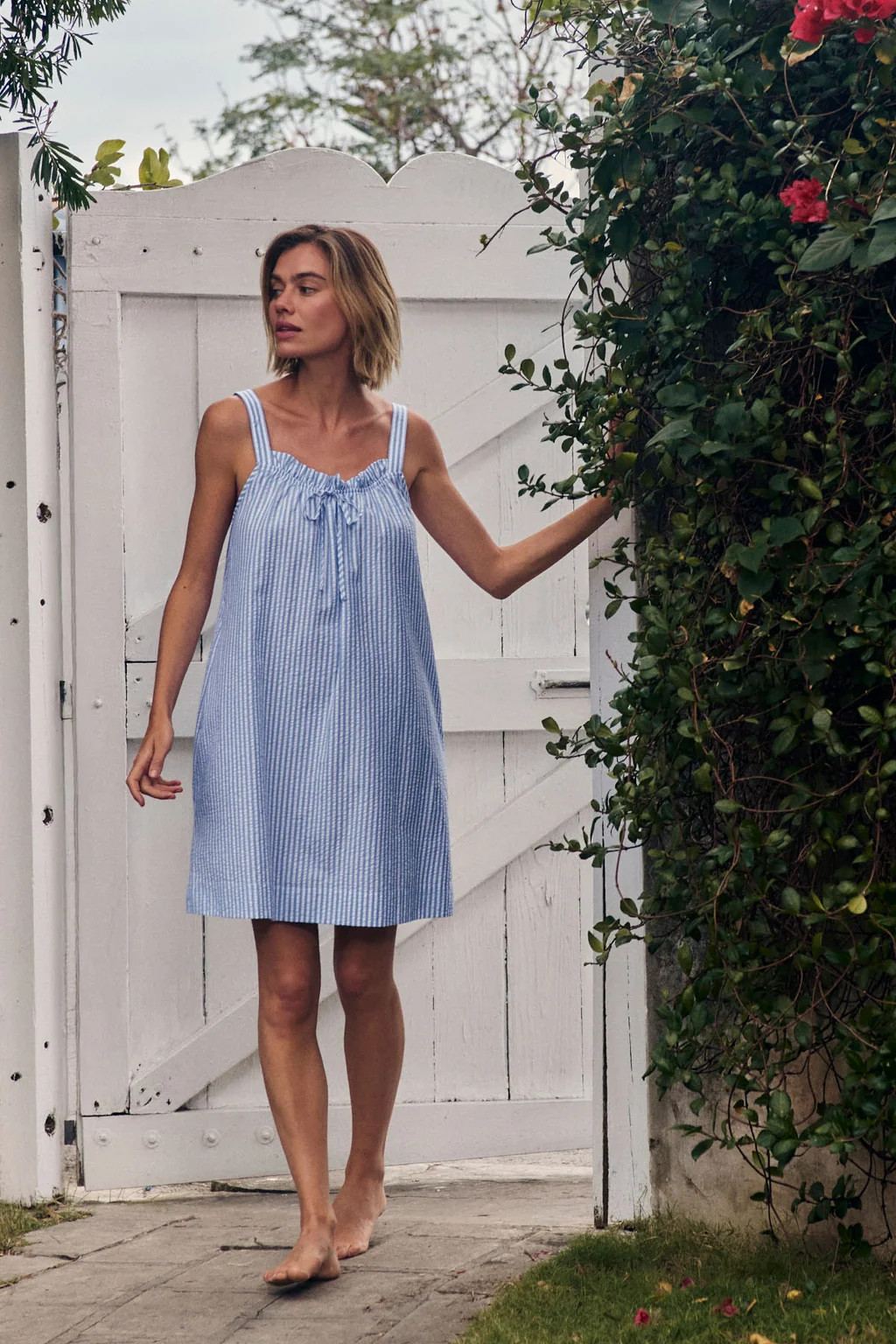 Alice Nightgown in Blue Seersucker | Lake Pajamas