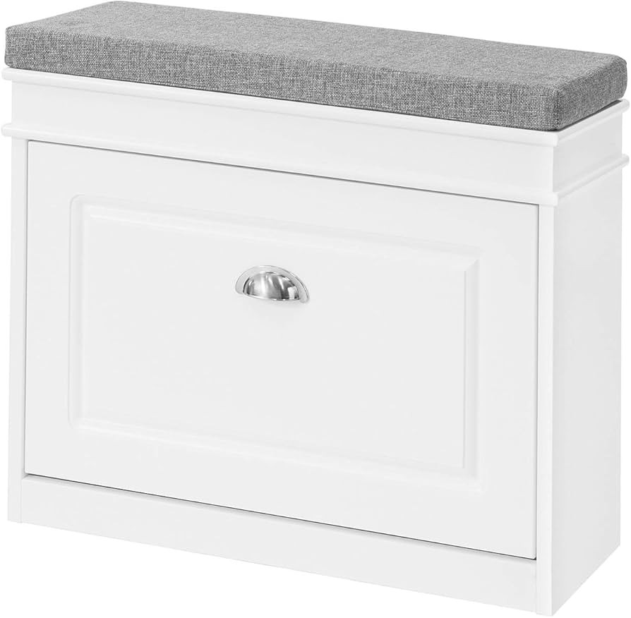 Haotian FSR82-K-W, White Hallway Shoe Bench, Shoe Rack, Shoe Cabinet with Flip-Drawer and Seat Cu... | Amazon (US)