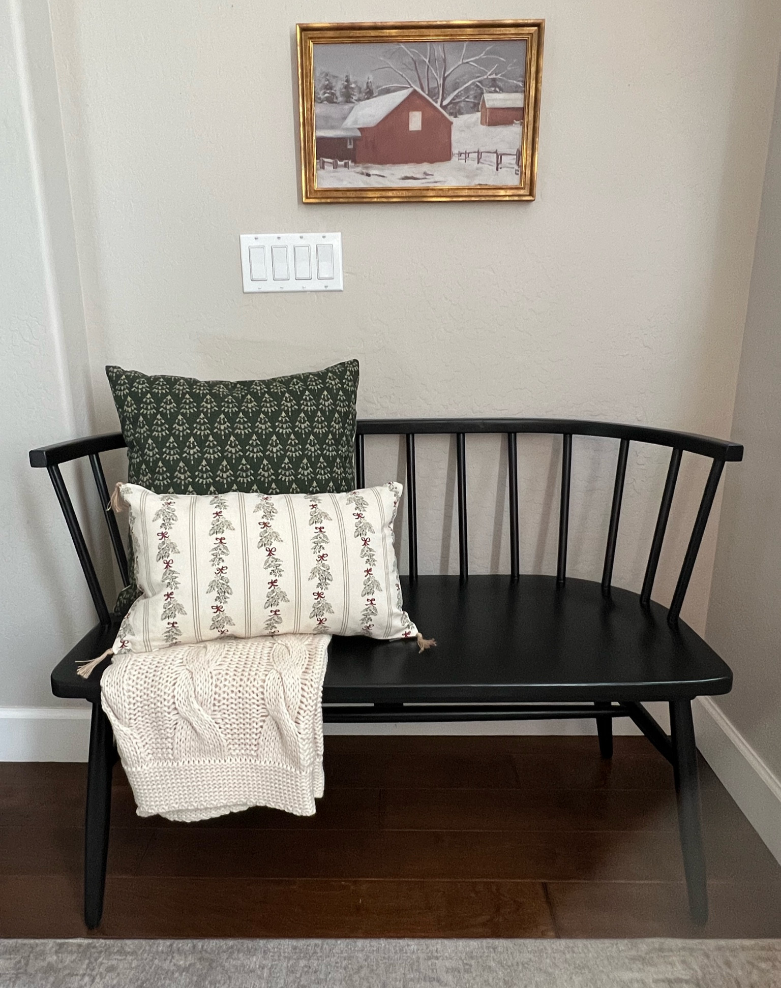 Favorite holiday finds from Studio McGee for Target- Joyeux Noel embroidered lumbar pillow, block print Christmas tree pillow, chunky cable knit reversible throw blanket, Snow Covered Cottage framed canvas wall art, Shaker dining bench, Heart & Hand, Magnolia, entryway decor, holiday decoration, modern farmhouse, cottage, transitional, traditional, Christmas decorating, Christmastime

#LTKSeasonal #LTKHoliday #LTKhome