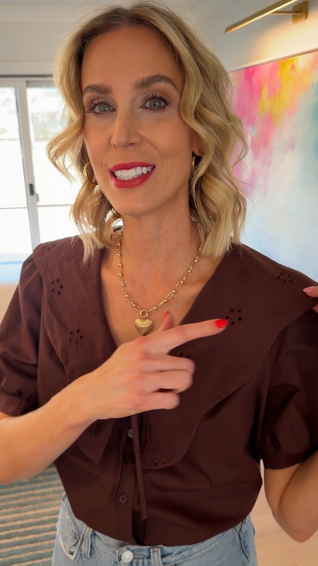 Amazon embroidered blouse with collar is so pretty! Wearing my usual small. I’d say it runs a little on the large side  