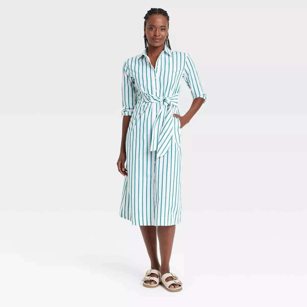 Women's Long Sleeve Tie-Front Midi Shirtdress - Universal Thread™ | Target