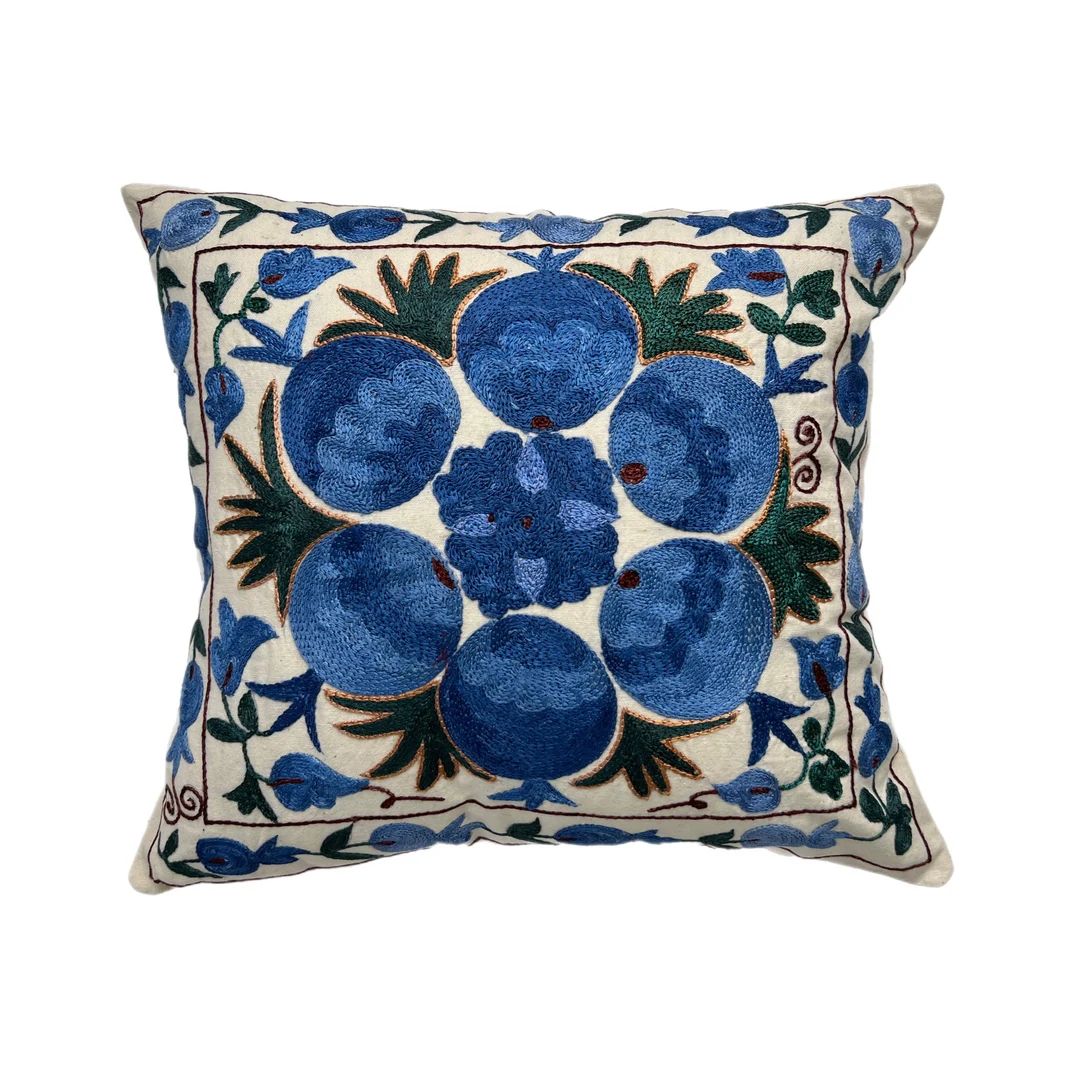 Uzbek Handmade Blue Suzani, Embroidered Pillow Case, 46cm x 42cm  (18" x 16") Cushion Cover | Etsy (US)