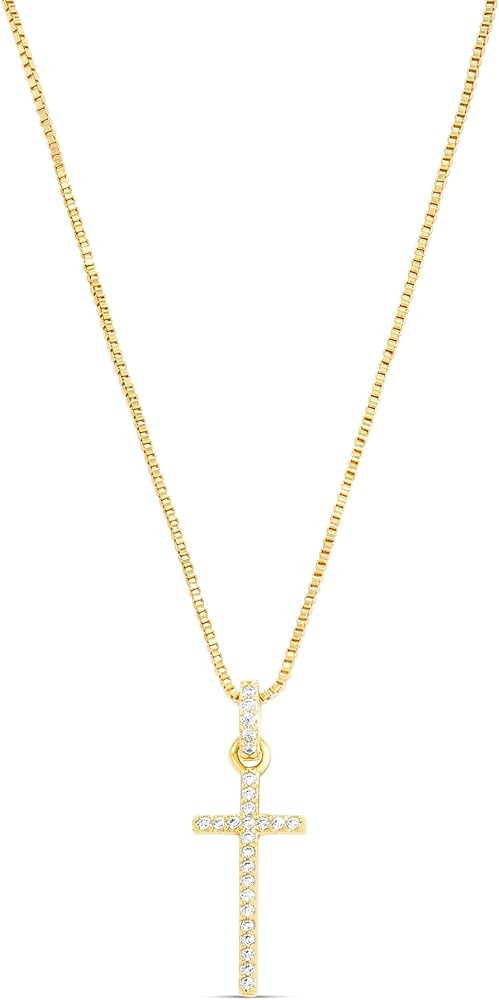 Milla 14K Gold Plated Cross Necklace for Women, Silver Cross Necklaces for Women, 18 inches Chain... | Amazon (US)