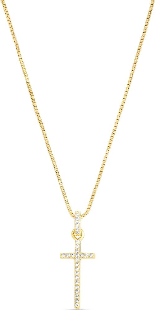 Milla 14K Gold Plated Cross Necklace for Women, Silver Cross Necklaces for Women, 18 inches Chain... | Amazon (US)