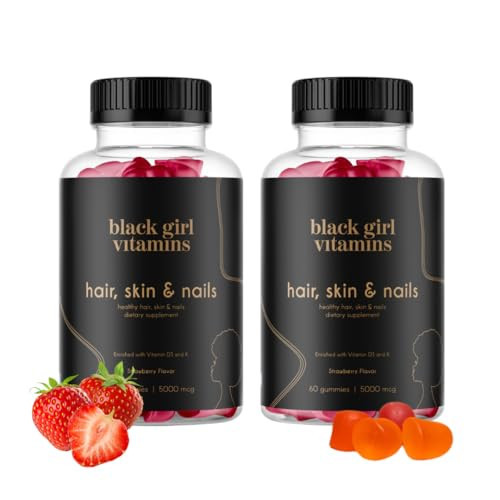 Black Girl Vitamins - Hair, Skin, and Nails Gummies with Biotin (6000 mcg), Zinc, Gelatin Free, Vitamin A, and Vitamin E - Gluten-Free. Made in The USA (Strawberry, 120 Count) 60 Day Supply | Amazon (US)