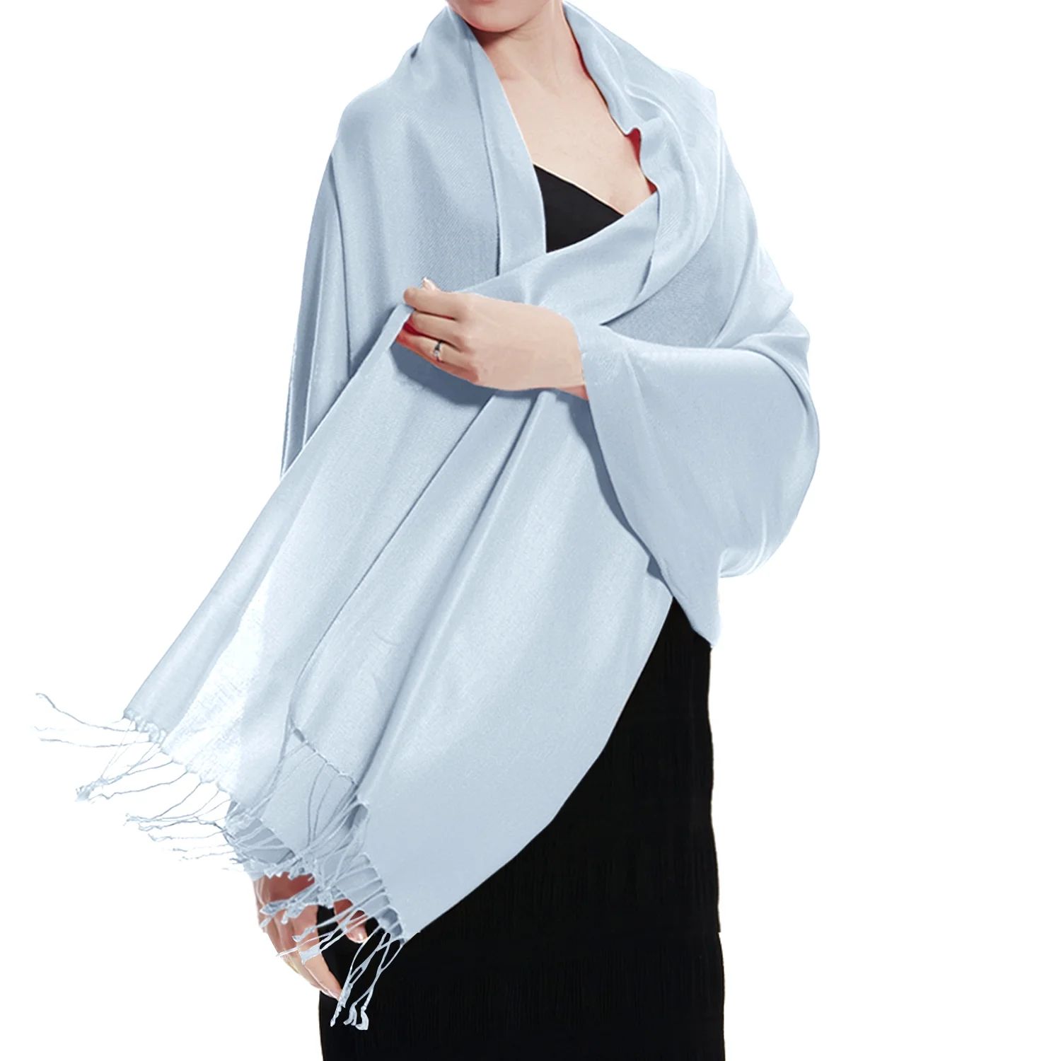 Women Babay Blue Pashmina Scarf Soft Solid Plain Shawl Wrap Fashion Warm Neck with Fringes | Walmart (US)