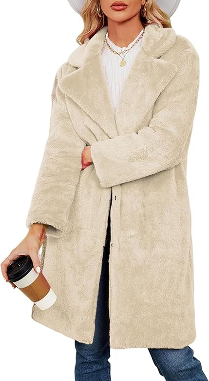 Women's Faux Fur Coat Fuzzy Warm Winter Long Fur Jackets Cardigan Outerwear with Pockets Overcoat | Amazon (US)