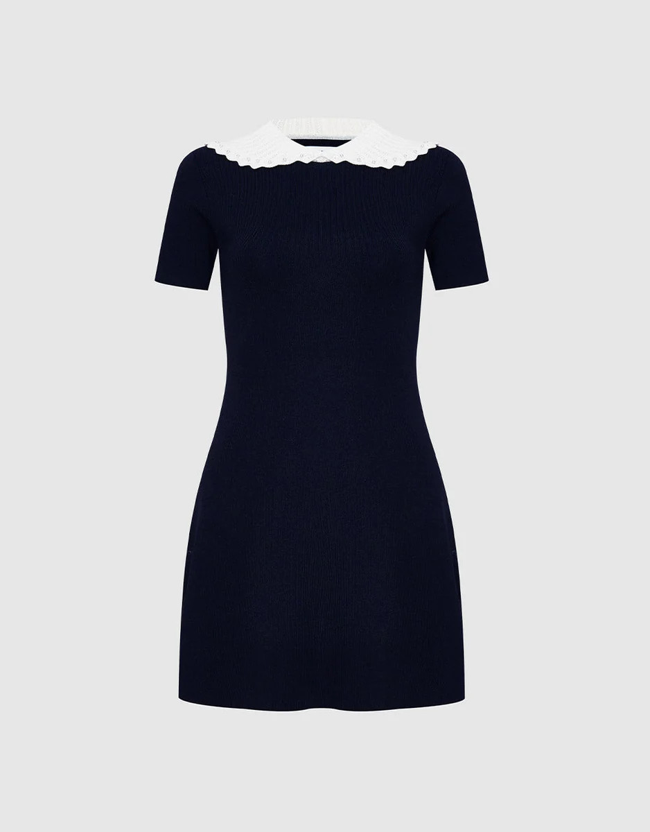 Contrast Collar Knitted Dress | Urban Revivo