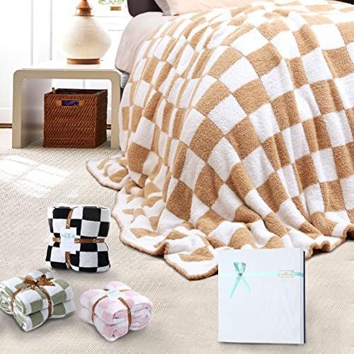 GCQC Checkered Throw Blanket, Knitted Checkerboard Grid Gingham Warmer Comfort Shaggy Soft Cozy F... | Amazon (US)