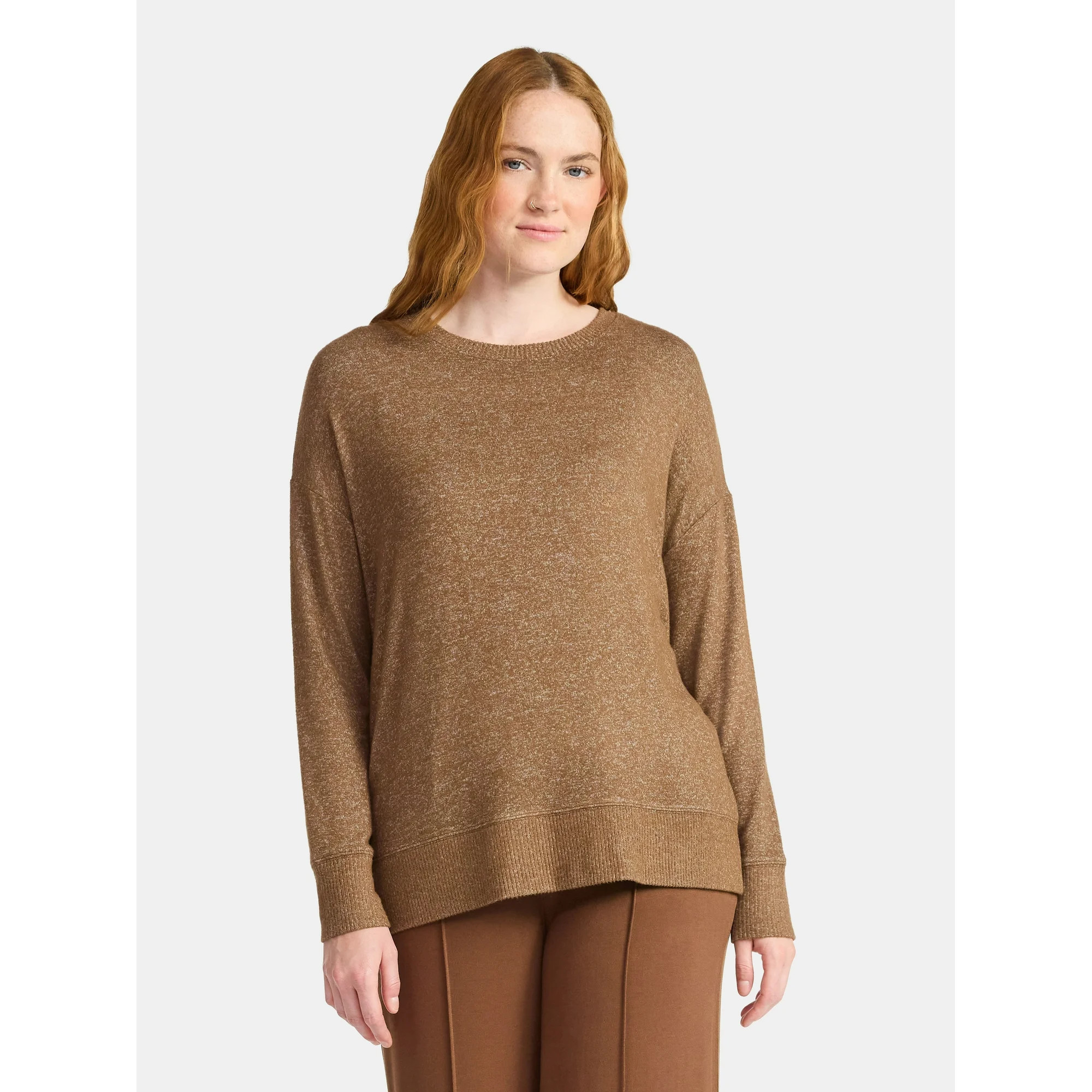 Time and Tru Women's Hacci Knit Tee with Long Sleeves, Sizes XS-XXXL | Walmart (US)
