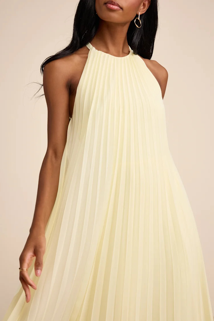 Dorala Light Yellow Pleated Lace-Up Tiered Maxi Dress | Lulus