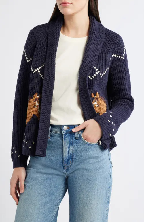 THE GREAT. The Horse Lodge Cotton Blend Cardigan in Navy at Nordstrom, Size 0 | Nordstrom