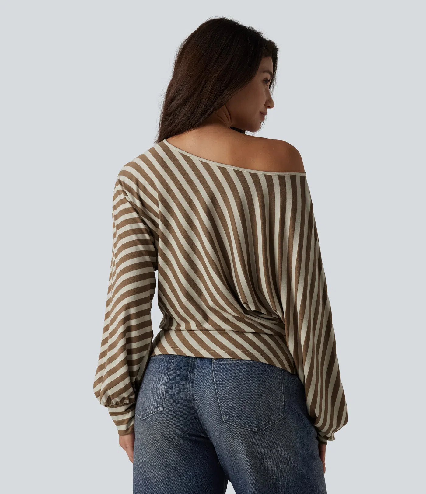 Women’s One Shoulder Long Sleeve Stripe Casual Top - Halara | HALARA