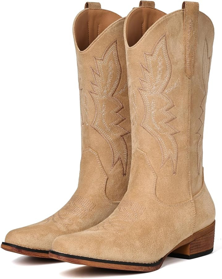 IUV Cowboy Boots for Women Mid Calf Pull-On Cowgirl Boots | Amazon (US)