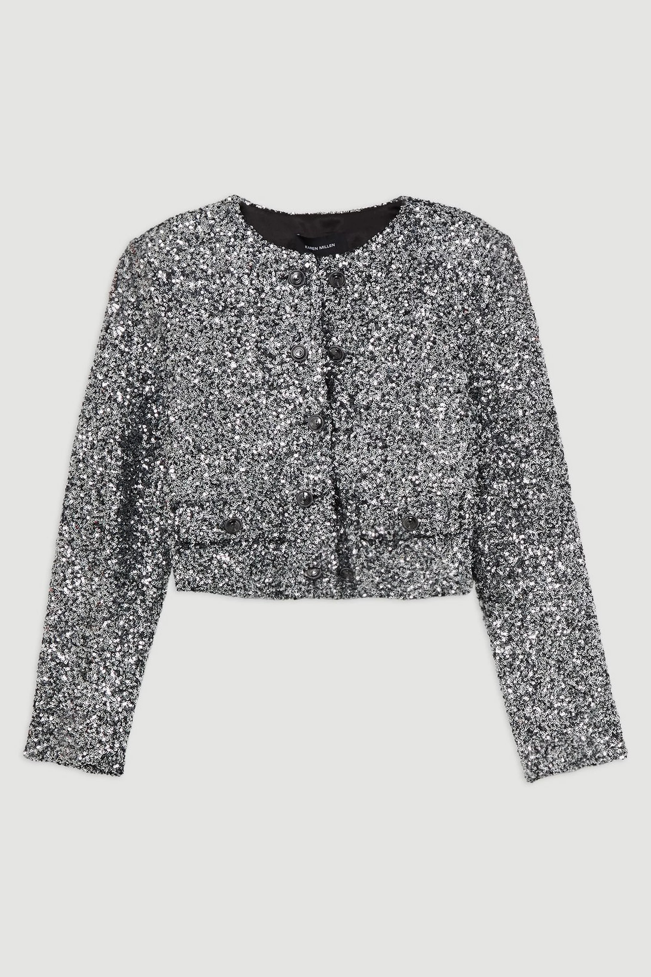 Tailored Sequin Cropped Blazer | Karen Millen | Karen Millen UK + IE + DE + NL