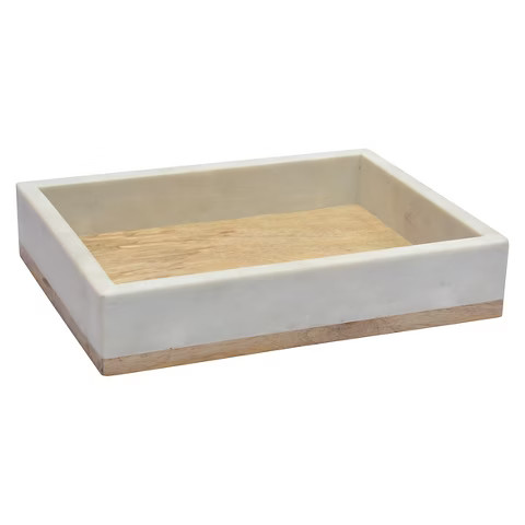 Marble/Wood Tank Tray - White | Target