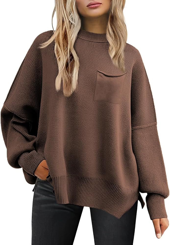 Women's Oversized Sweaters 2024 Fall Crewneck Long Sleeve Ribbed Knit Batwing Pullover Tops | Amazon (US)