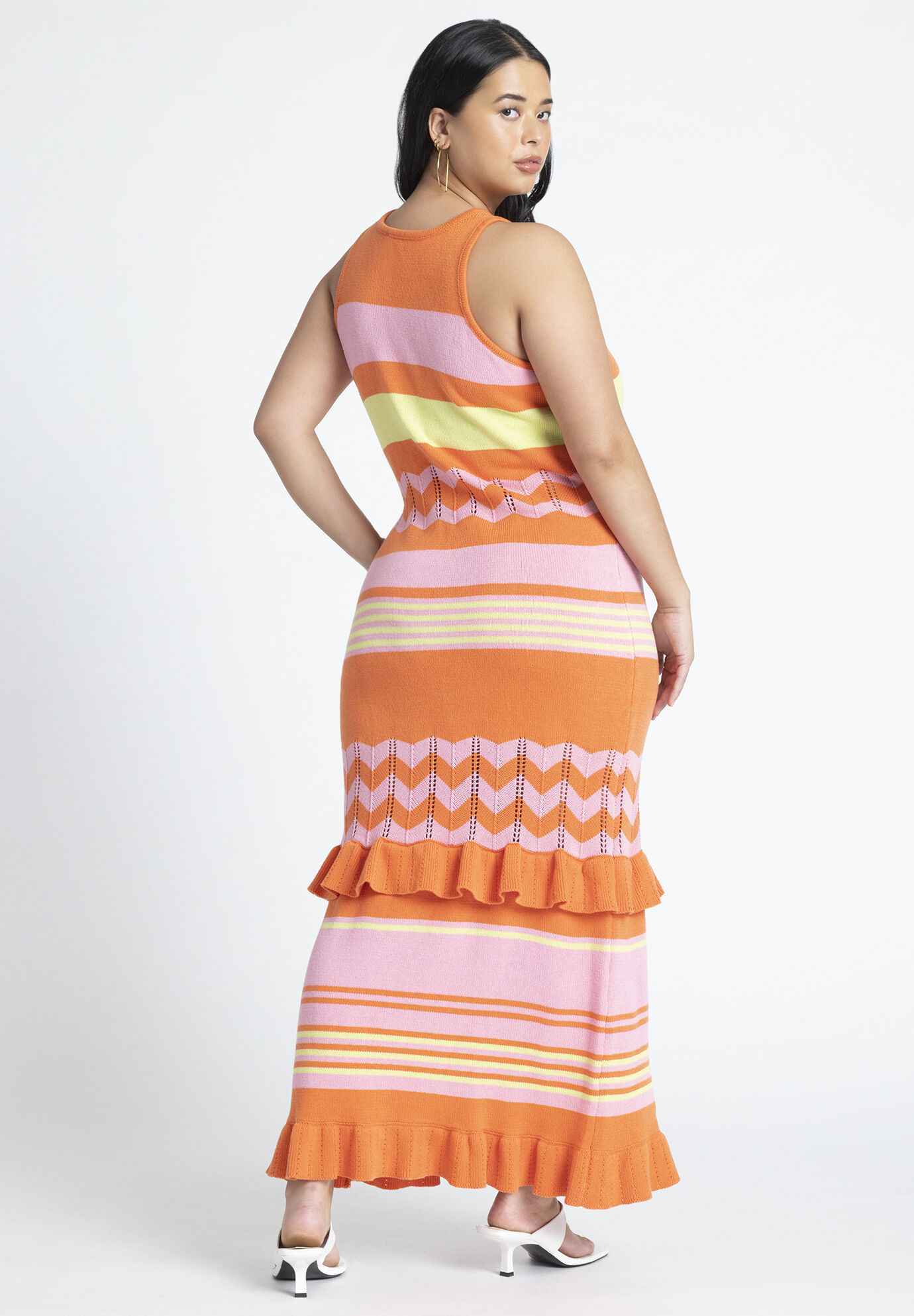 Striped Tank Sweater Dress With Ruffles | Eloquii