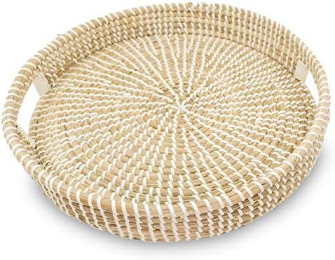 Ann Lee Design Round Serving Seagrass Trays (White with Recessed Open Handle) | Amazon (US)