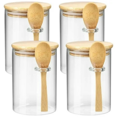 Hvxrjkn 4Pcs Glass Jars with Bamboo Lids and Spoons Clear Glass Storage Jars 600ML Multipurpose Food Storage Containers for Coffee Cereal Spices | Walmart (US)