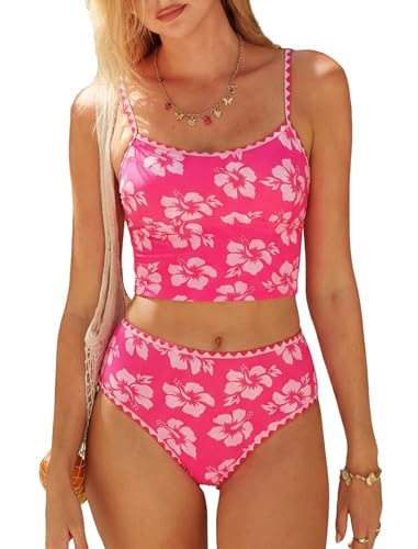 ZAFUL Tankini Swimsuit for Women High Waisted Swimwear Tummy Control Color Contrast Two Piece Bathing Suits | Amazon (US)