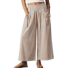 Athlisan Womens Striped Wide Leg Track Pants High Waisted Drawstring Elastic Waist Loose Baggy Ca... | Amazon (US)
