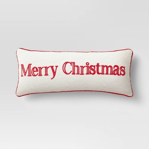 12"x30" Holiday Oversized Merry Christmas Lumbar Throw Pillow White/Red - Threshold™ | Target