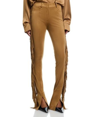 Fringe Spat High Rise Slim Jeans in Camel | Bloomingdale's (US)