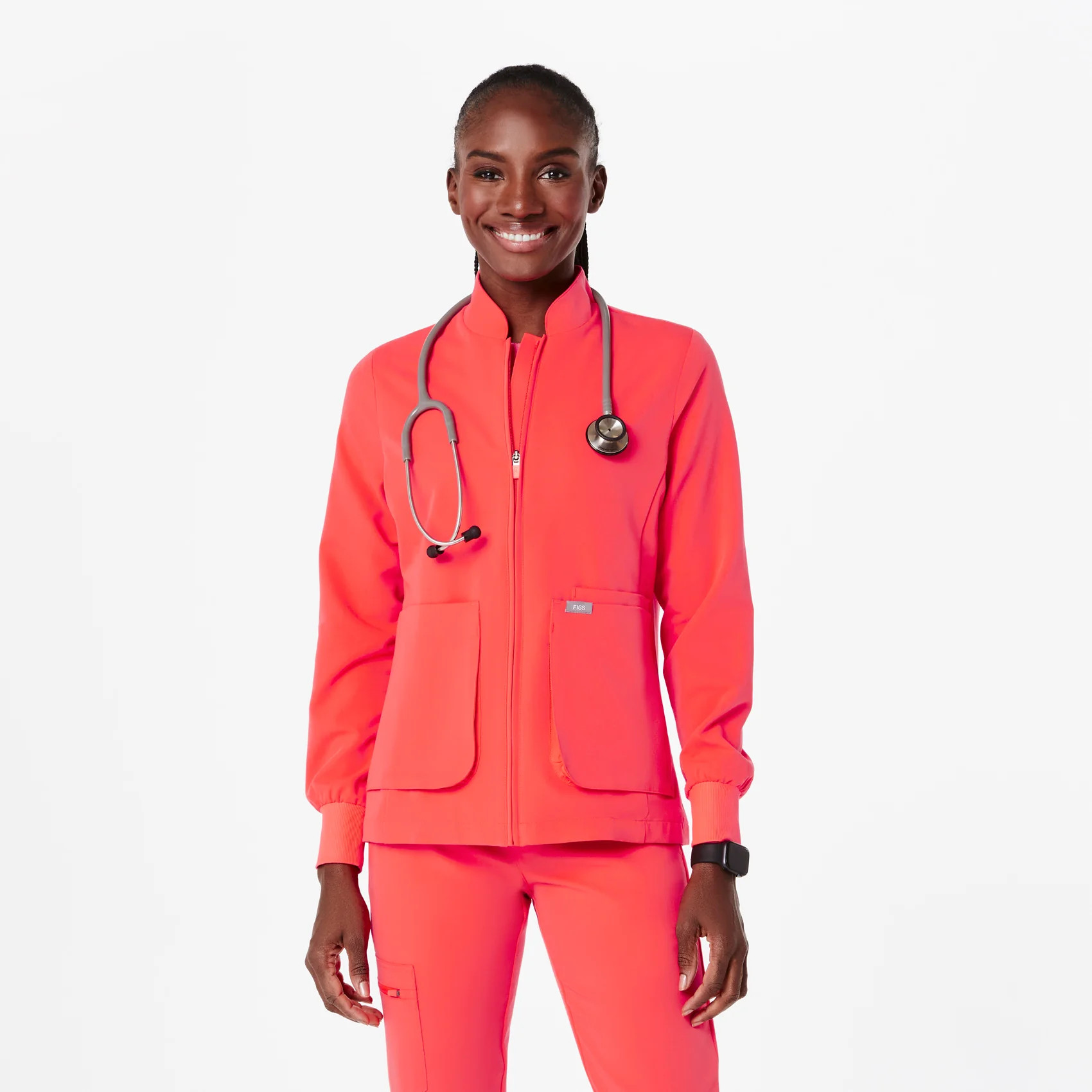 Women's Sebina Scrub Jacket - Fiery Coral · FIGS | FIGS