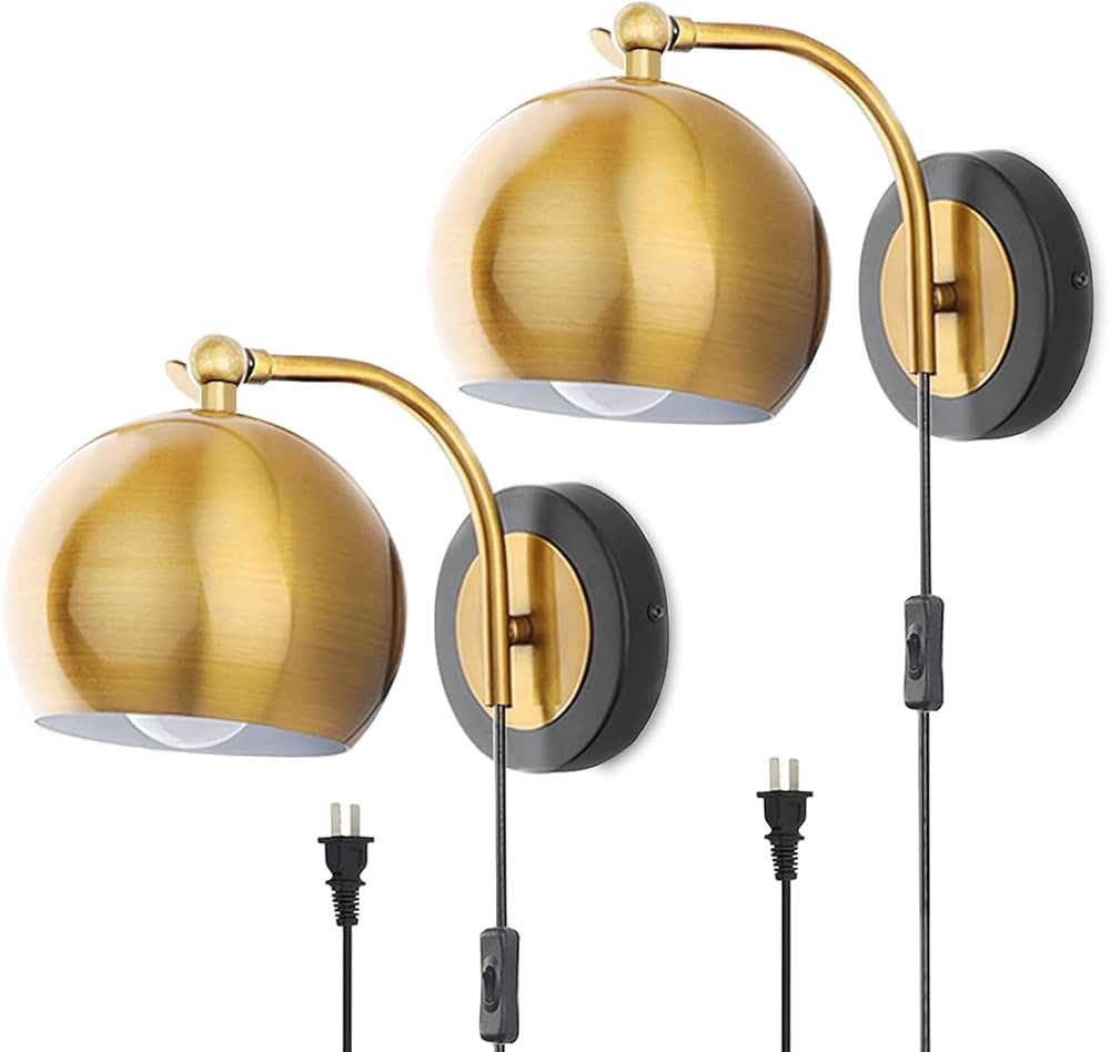 Gold Wall sconces Plug in Lighting Fixture,E26 Industrial Vintage Boho Adjustable Wall Lights,Set... | Amazon (US)