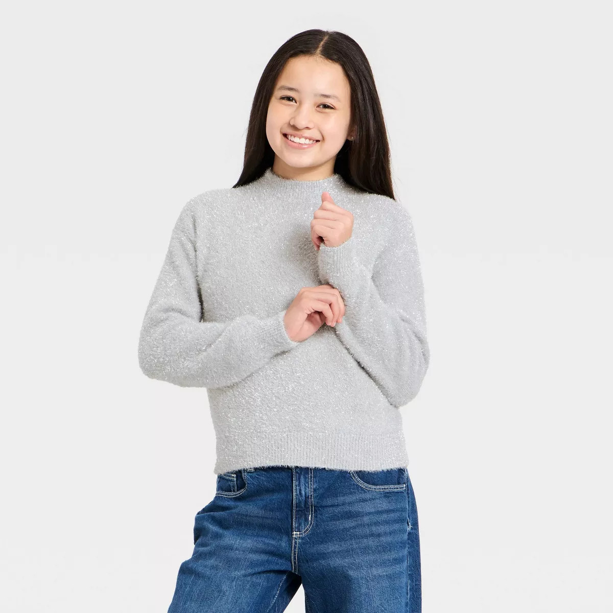 Girls' Mock Neck Lurex Sweater - art class™ | Target
