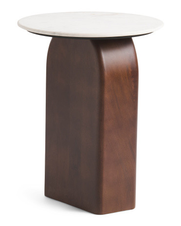 Marble And Wood Round Side Table | TJ Maxx