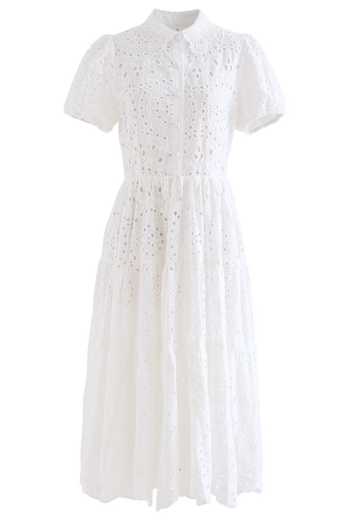 Crochet Collar Embroidered Eyelet Cotton Dress | Chicwish