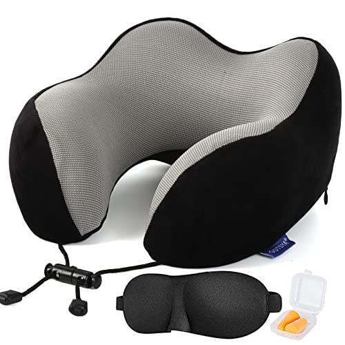 GOTDYA Travel Pillow,Travel Neck Pillows for Sleeping,100% Pure Memory Foam Soft Comfort & Support Pillow for Airplane/Car/Office&Home Rest Use-Black | Amazon (US)