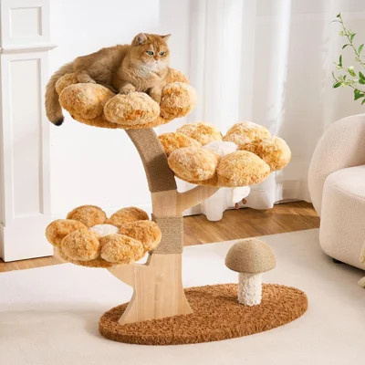 Modern Cat Tree Tower for Indoor Cats Large Adult, 37 inch Flower Cat Tree with Scratching Post, Luxury Aesthetic Cat Tree with Cloud-Soft Flower Perc | Wayfair North America
