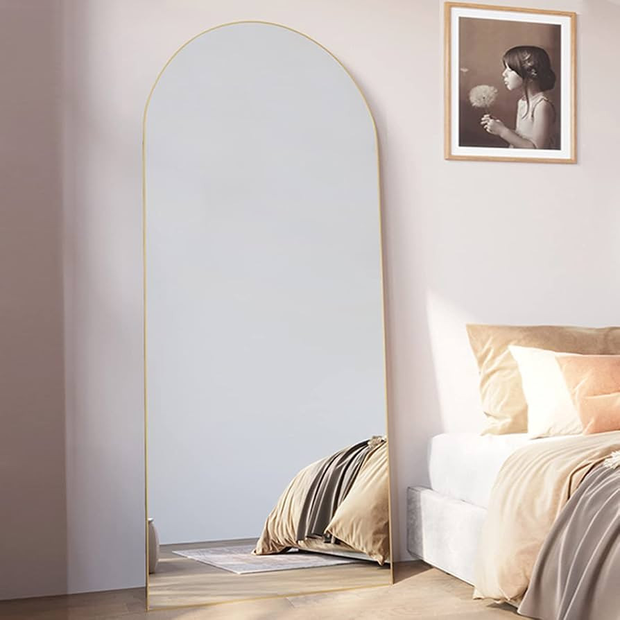 XKZG 65" x 22" Arched Full Length Mirror Floor Mirror with Wooden Frame Full Body Mirror Stand Mi... | Amazon (US)