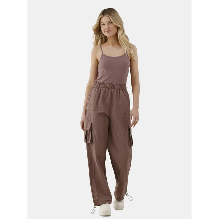 No Boundaries Mix Fabric Cargo Jumpsuit, Women’s | Walmart (US)