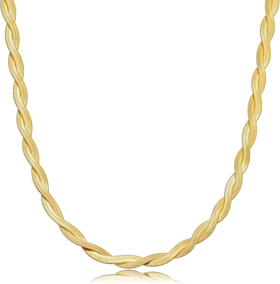 CHESKY 14K Gold/Silver Plated Snake Chain Necklace Herringbone Necklace Gold Choker Necklaces for... | Amazon (US)