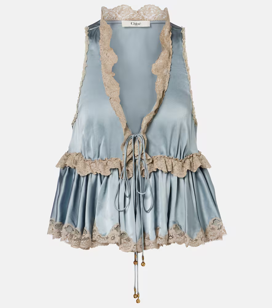 ChloÃ© Lace-trimmed silk satin top | Mytheresa (US/CA)