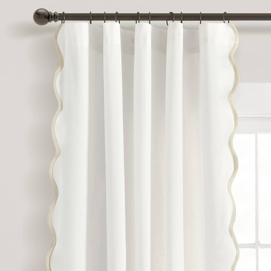Lush Decor Coastal Chic Scallop Edge Window Curtain Panel Pair, 52" W x 84" L, Neutral & White | Amazon (US)