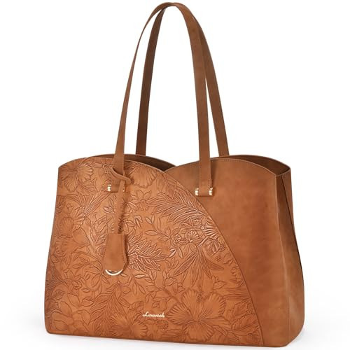 LOVEVOOK Work Tote Bag for Women, Vintage Leather Laptop Bag Teacher Tote Bag, Professional 15.6 Inch Computer Bag, Large Tote Purse Handbag With Laptop Compartment,Brown | Amazon (US)