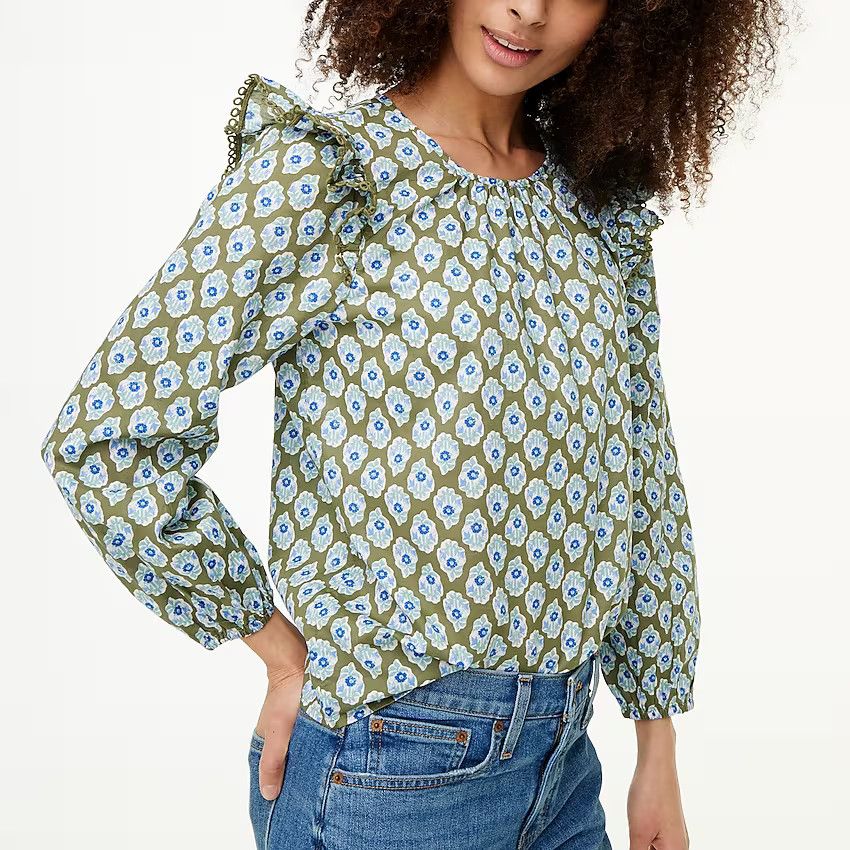 Printed ruffle-shoulder top | J.Crew Factory