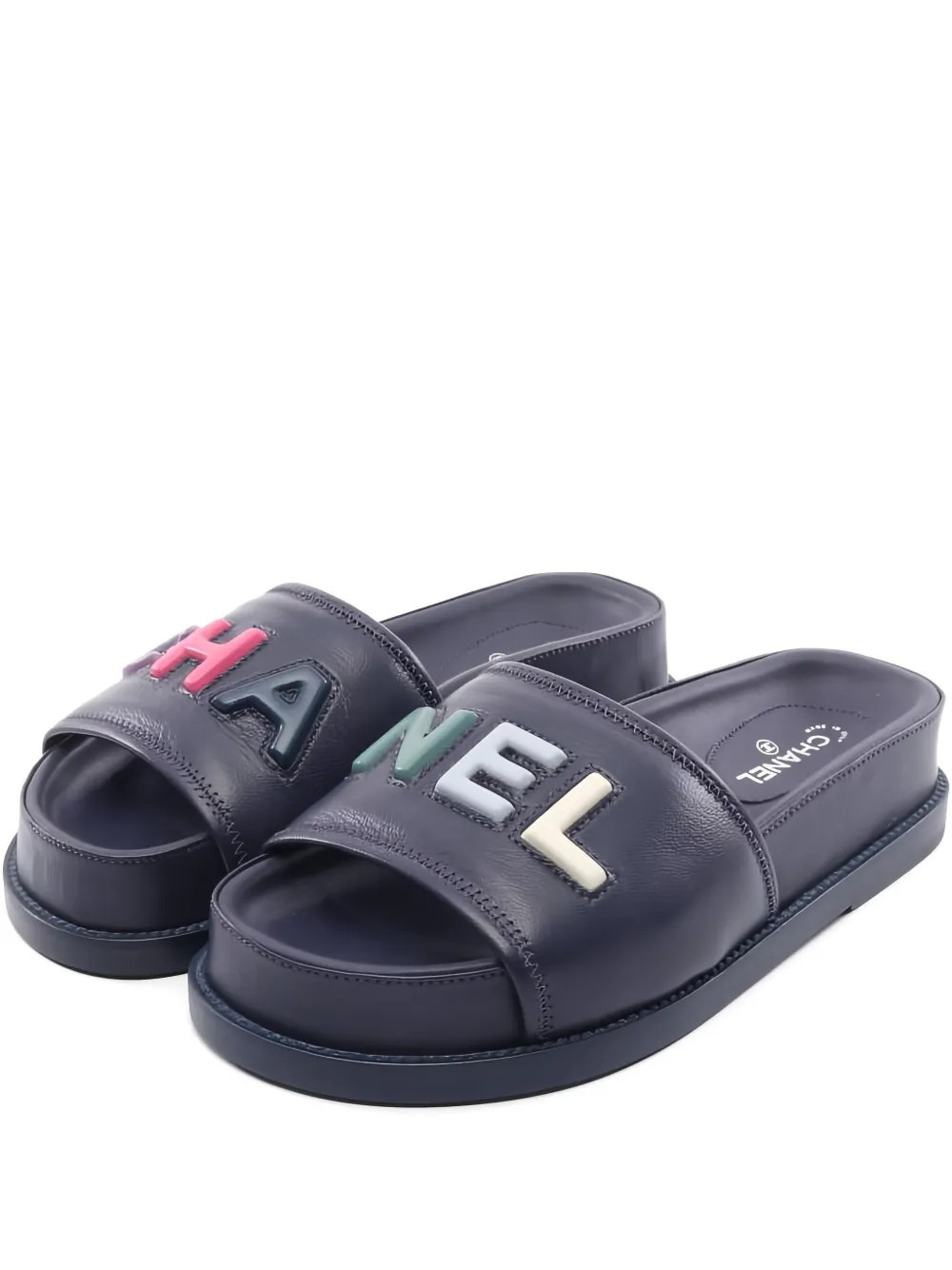 CHANEL Pre-Owned logo-embossed sandals - Blue | Farfetch Global