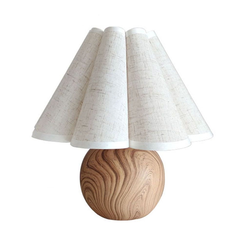 Simple Designs Wood Table Lamp Korean Style White Linen Round Bedside Desk Lamps for Home Bedroom... | Walmart (US)