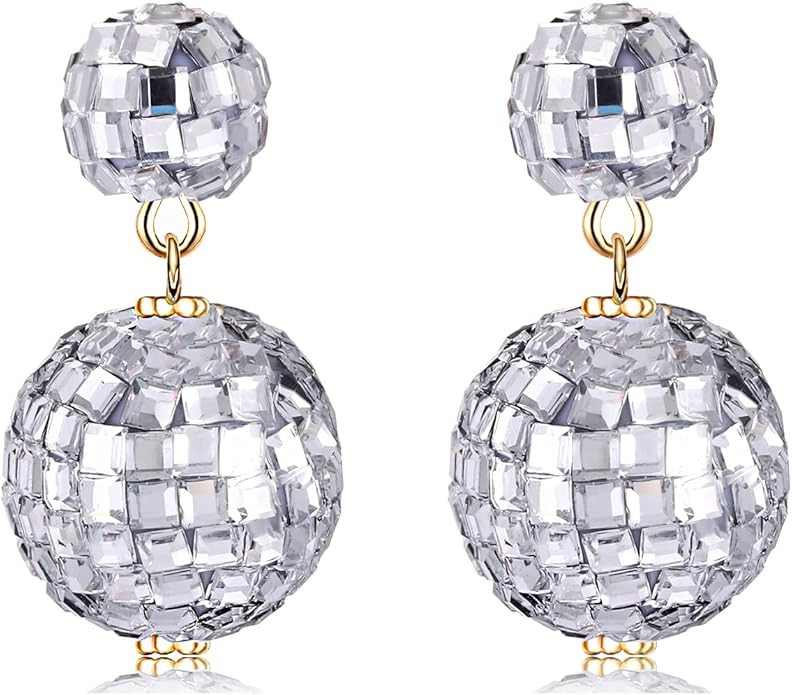 Disco Ball Earrings for Women Sparkly Mirror Ball Dangle Earrings Dance Party Country Music Conce... | Amazon (US)