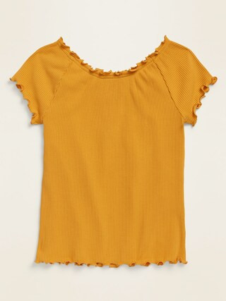 Raglan-Sleeve Rib-Knit Lettuce-Edge Top for Girls | Old Navy (US)