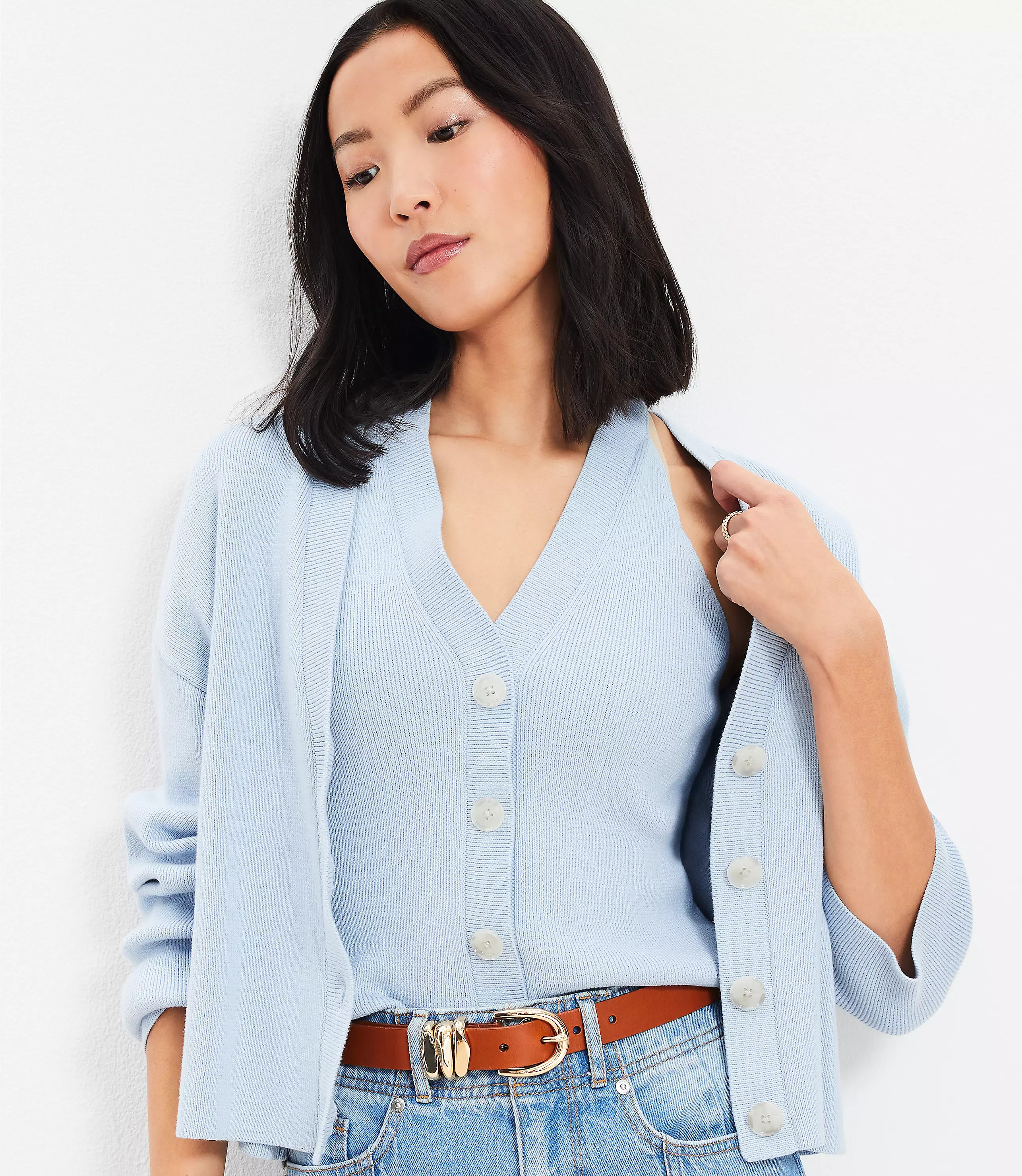 Ribbed Button Halter Sweater | LOFT